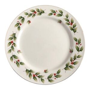 Vintage 90s World Bazaars Holly Berry Ivory White 2 Holiday Dinner Plates